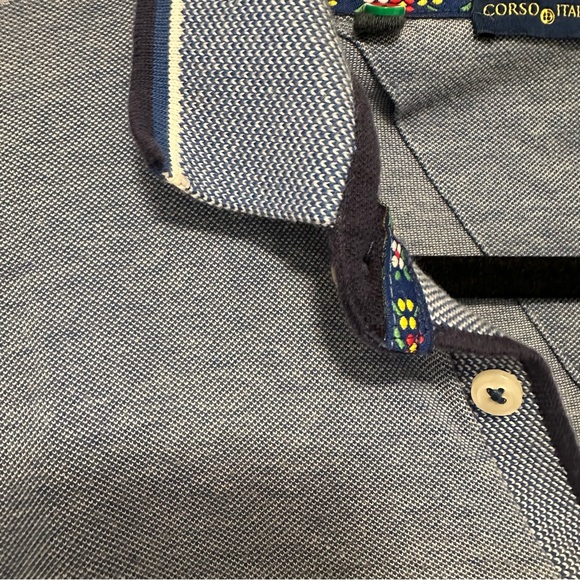 Men's Blue Italian Cotton Collared Shirt - Picture 4 of 4